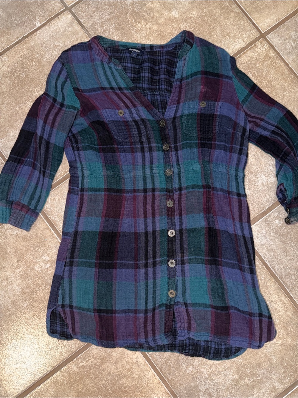 Reitmans women Plaid Button-Front Shirt - Teal, Purple, Black